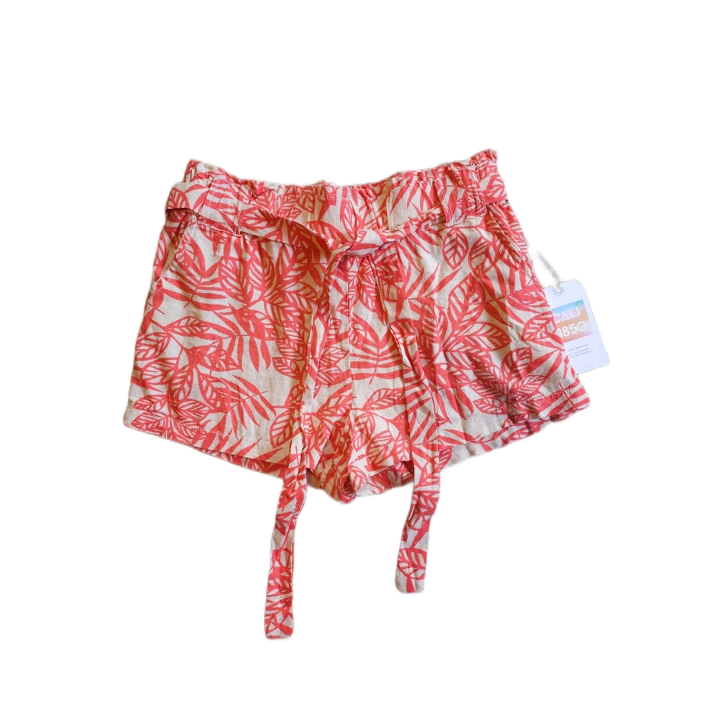 Women's Coral Leaf Print Tie-Waist Shorts